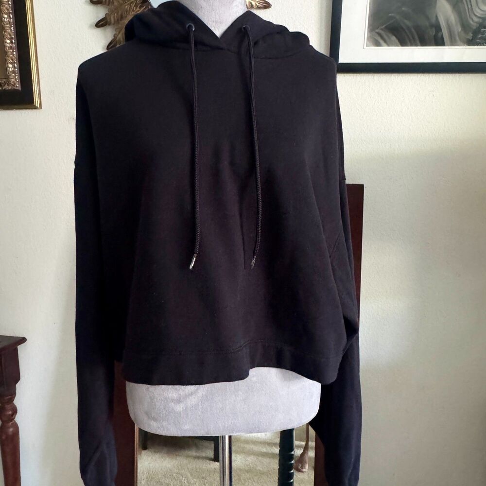 ALO Hoodie Pullover Boxy Oversized Womens Large Black Silver Logo